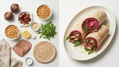 Laktosefreie Wraps mit Rote-Bete-Hummus und Roastbeef – ideal fürs Meal Prep