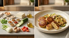 Tofu-Frikadellen mit Zucchini: außen knusprig, innen saftig – mit Pesto-Finish