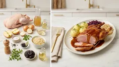 Klassischer Gänsebraten mit Apfel-Füllung – dazu Sauerkraut mit Pflaumen