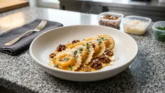 Süßkartoffel-Ravioli selber machen – cremig gefüllt, in Butter mit Walnüssen