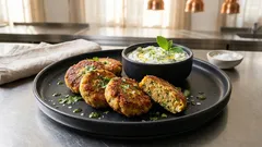 Knusprige Kichererbsenbratlinge aus der Pfanne – mit frischem Joghurt-Minz-Dip