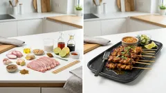 Satéspieße vom Grill oder aus der Pfanne – mit Erdnuss-Kokos-Dip und Chili-Sauce