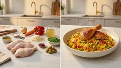 Gemüsereis mit Hähnchenkeulen aus Ofen & Topf – würzig, saftig und unkompliziert
