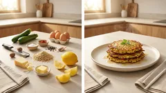 Knusprige Zucchiniküchlein aus der Pfanne – mit Vollkornbröseln und Zitrone