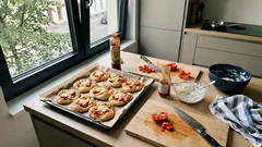 Fluffige Mini-Pizzen vom Blech: einfaches Rezept mit weichem Hefeteig