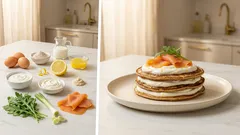 Pfannkuchen-Räucherlachstorte: herzhaft geschichtet mit Joghurtcreme und Meerrettich