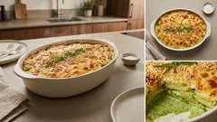 Kartoffelauflauf mit Brokkoli-Püree und Amaranth-Crunch – so wird die Kruste richtig knusprig