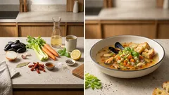 Miesmuschel-Gemüsesuppe mit Weißwein und getrockneten Tomaten – leicht, aromatisch, schnell