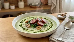 Cremige Grünkohlsuppe mit Mettwurst und Maronen – herzhaft, schnell und perfekt für Wintertage