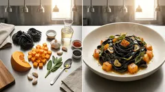 Schwarze Bandnudeln mit Kürbis und Salbei – schnelles Herbstpasta-Rezept aus der Pfanne
