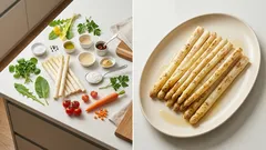 Weißer Spargel vom Ofengrill – mit Kräutersalat und Joghurt-Senf-Dressing