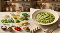 Risotto verde: cremig-grün mit Erbsen und knusprigen Grana-Padano-Crisps