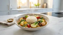 Cremiges Gemüsecurry mit Kokos, Basmatireis und Litschis – einfach mal anders