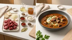 Klassisches Rindergulasch im Topf – so wird die Sauce schön sämig und das Fleisch zart