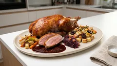 Gefüllte Gans aus dem Ofen – mit Apfel-Pflaumen-Füllung und kräftiger Rotweinsauce