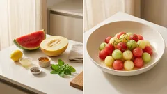 Erfrischender Melonensalat mit Honig-Zitrone und Zitronenmelisse – perfekt für heiße Tage