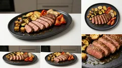 Saftiges Steak vom Grill mit mediterranem Gemüse – mit Kräuter-Zitronen-Öl