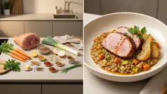 Linsengemüse mit Schinkenbraten und Birnen – herzhaft, sämig und angenehm fruchtig