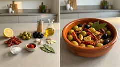 Tomaten-Oliven-Tapas in 10 Minuten: warm mariniert mit Knoblauch & Zitrone
