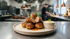 Hackklößchen aus der Pfanne – mit cremigem Sahne-Senf-Dip in wenigen Minuten