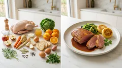 Festliche Ofengans mit Orangen-Wirsing, Semmelknödeln und sämiger Sauce