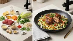 Asiatische Frikadellen auf Chinakohl-Salat – würzig, saftig und schnell gemacht