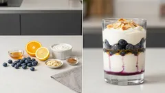 Quark mit Heidelbeeren im Glas: 10-Minuten-Dessert mit Honig und gerösteten Mandeln