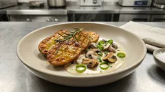 Knusprige Rosmarinkartoffeln aus dem Ofen – mit cremigem Champignon-Sahne-Gemüse