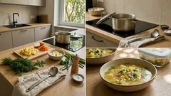 Frühlingssuppe mit Huhn, Kartoffeln und Ei: einfaches Familienrezept mit viel Kräutern