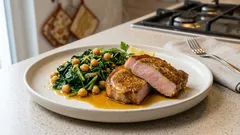 Orientalischer Spinat mit Kichererbsen – dazu saftige Curry-Koteletts aus der Pfanne