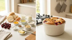 Kirschenmichel aus dem Ofen: saftiger Auflauf mit Kirschen und Brötchenresten