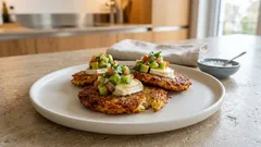 Kartoffelrösti mit Ziegenkäse – knusprig aus der Pfanne mit Kiwi-Avocado-Salsa